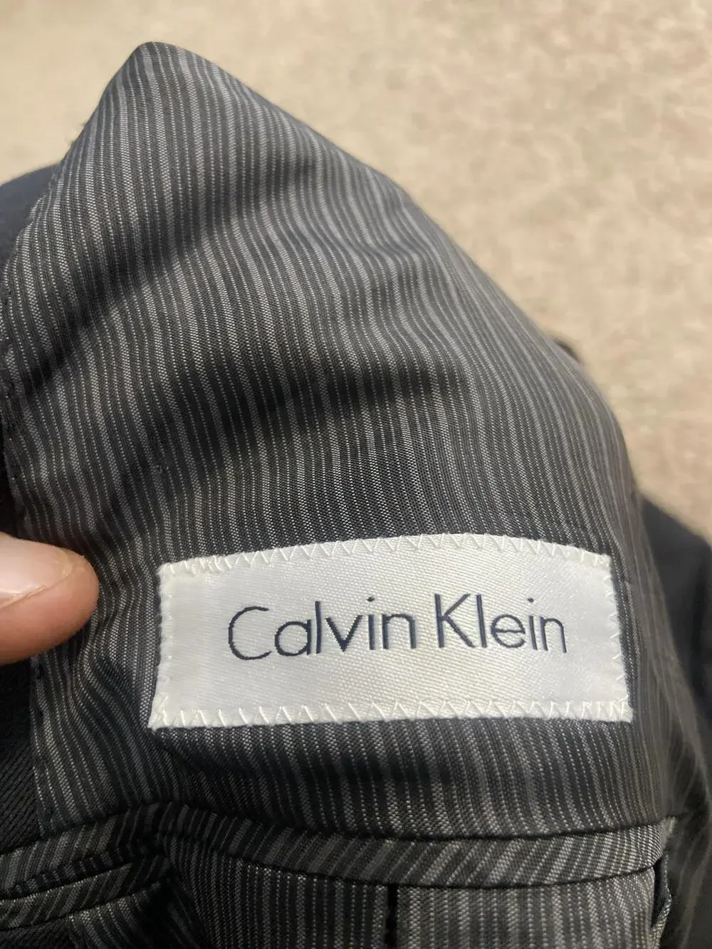 Calvin Klein Suit Jacket Mens 46 Black Wool Two Button Notch Lapel Lined